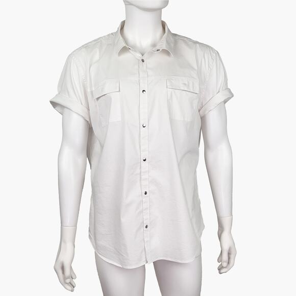 CALVIN KLEIN Slim Fit Pocketed Short-Sleeve Button-Up Casual Shirt (White | XXL) - Picture 1 of 10